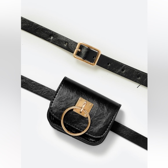 Black belt travel crossbody bag gold buckle ring - Picture 5 of 7